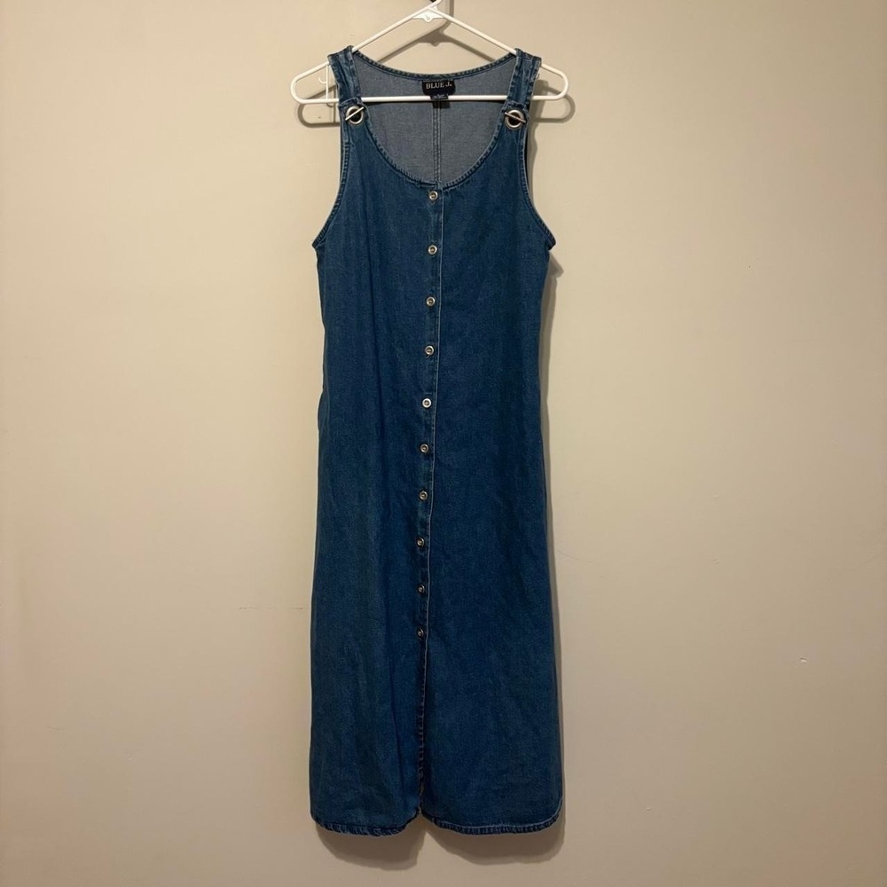 Vintage Blue J. denim dress with button up front and silver hardware